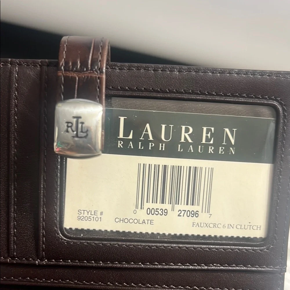 Ralph Lauren chocolate Faux croc 6in Clutch Wallet - Picture 5 of 8